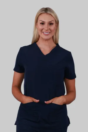V-Neck Four Pockets Scrub Top (Navy)